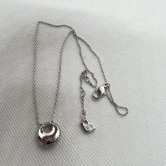 Swarovski Stone Small Pave Crystal Pendant Necklace Rhodium Plated 14” - Picture 3 of 5